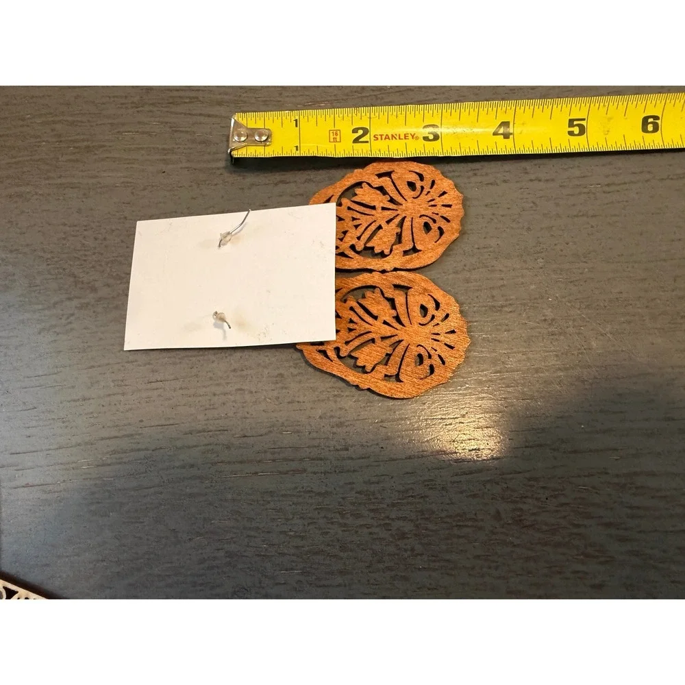 Diversity by Sophia Wood Teardrop Earrings Laser Cut Filigree Brown Boho Dangle